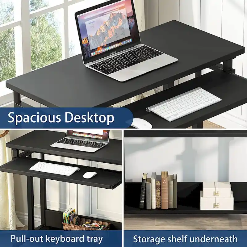 Bureau d'ordinateur portable portable réglable en hauteur avec plateau de clavier et roulettes