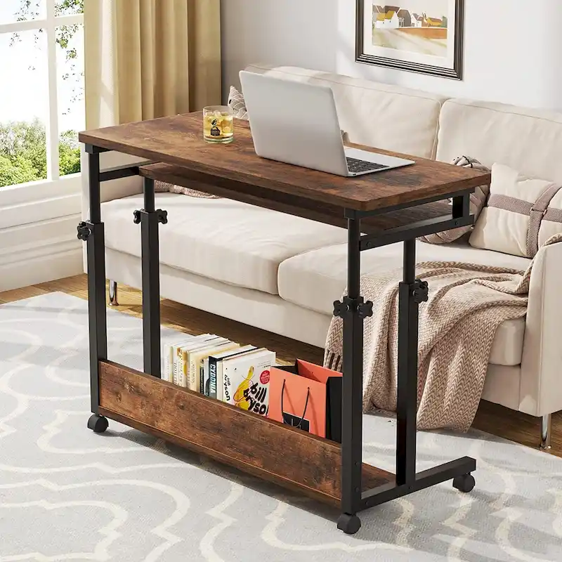 Bureau d'ordinateur portable portable réglable en hauteur avec plateau de clavier et roulettes