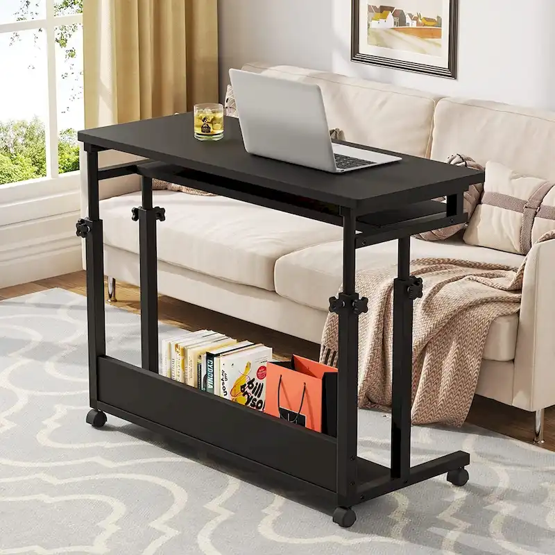 Bureau d'ordinateur portable portable réglable en hauteur avec plateau de clavier et roulettes