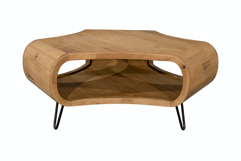 Table basse ORGANIC LIVING 90cm en bois de manguier finition crème naturelle avec pieds en épingle à cheveux