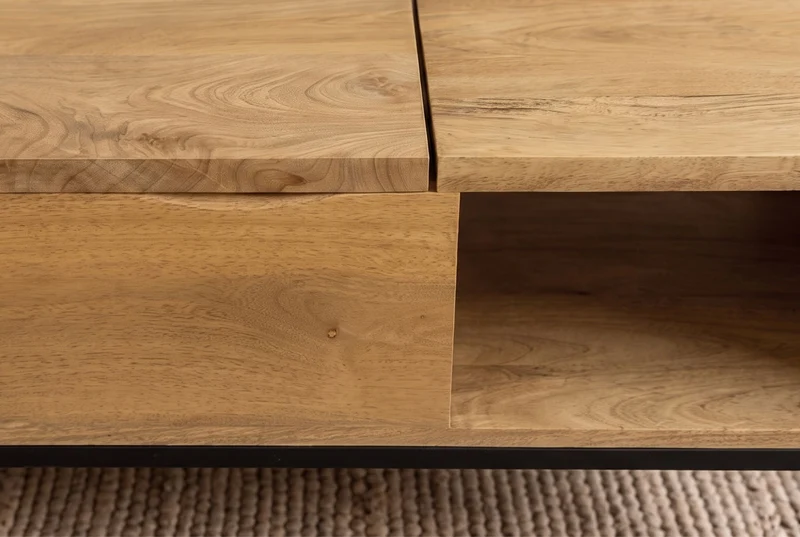 Table basse réglable en hauteur MAKASSAR FUNCTION 110cm en bois de manguier massif finition crème naturelle