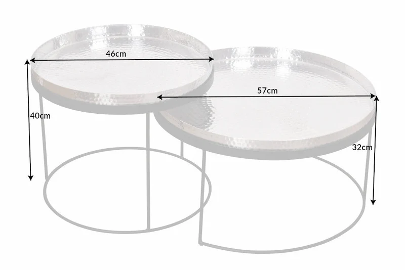 Lot de 2 tables basses rondes ELEMENTS 60cm plateau métal noir doré table d’appoint fait main