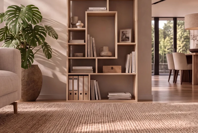 Bibliothèque massive CUBUS 180cm en manguier naturel finition crème onze compartiments