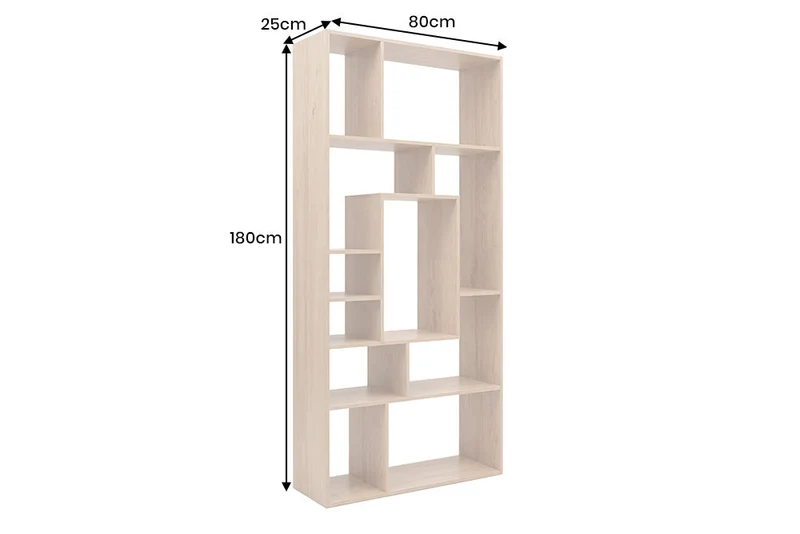 Bibliothèque massive CUBUS 180cm en manguier naturel finition crème onze compartiments