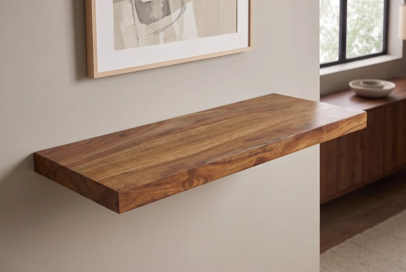 Etagère murale solide PURE 80cm finition pierre marron étagère enfichable en bois de Sesham