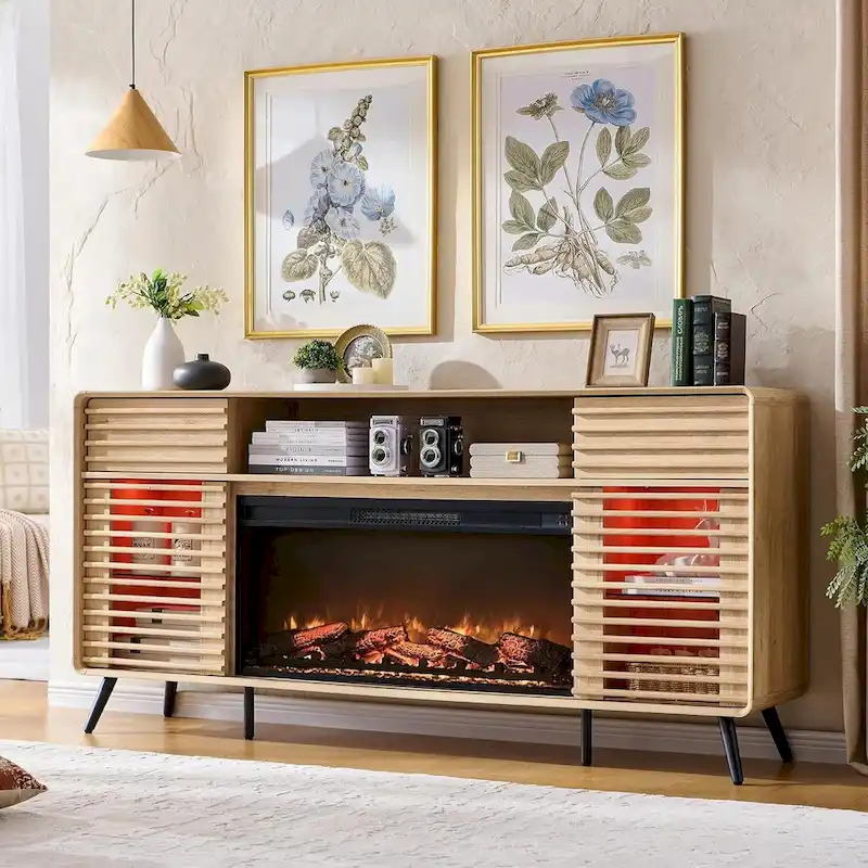 Meuble TV moderne du milieu du siècle avec insert de cheminée électrique de 36 pouces