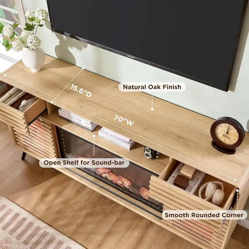 Meuble TV moderne du milieu du siècle avec insert de cheminée électrique de 36 pouces