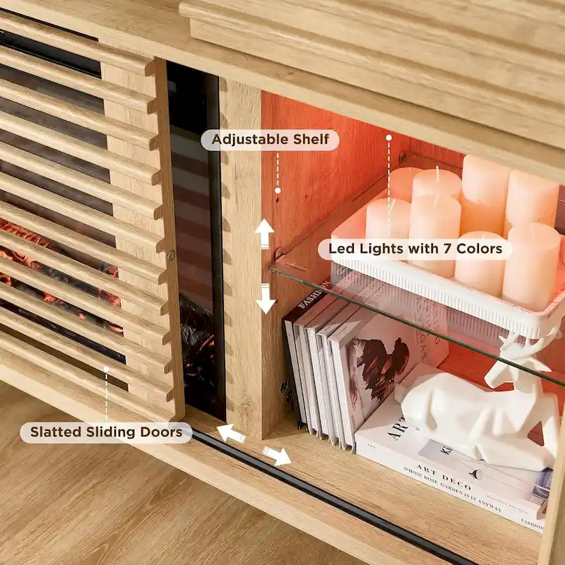 Meuble TV moderne du milieu du siècle avec insert de cheminée électrique de 36 pouces