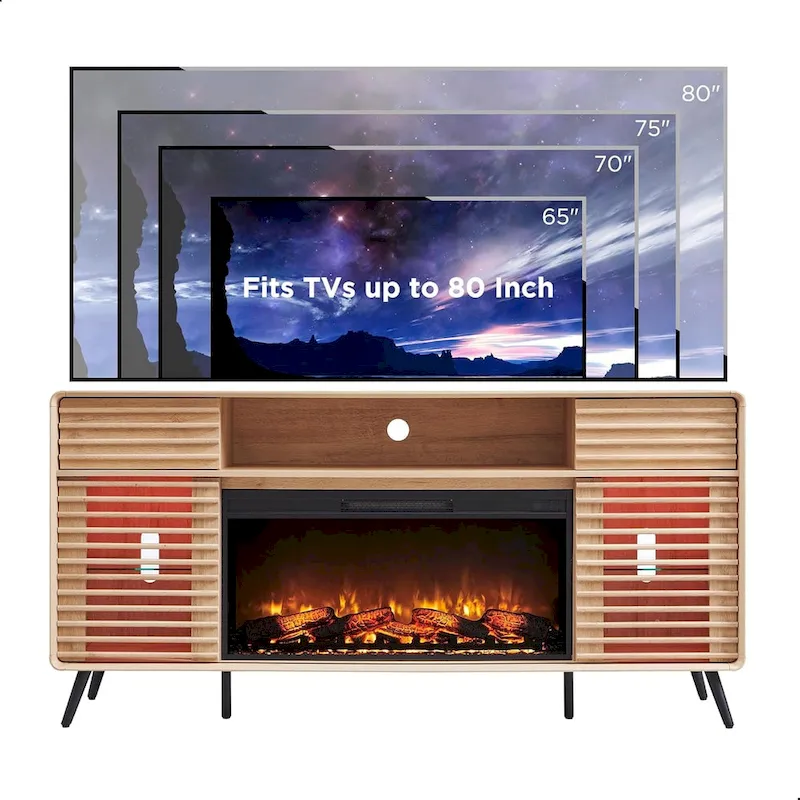 Meuble TV moderne du milieu du siècle avec insert de cheminée électrique de 36 pouces