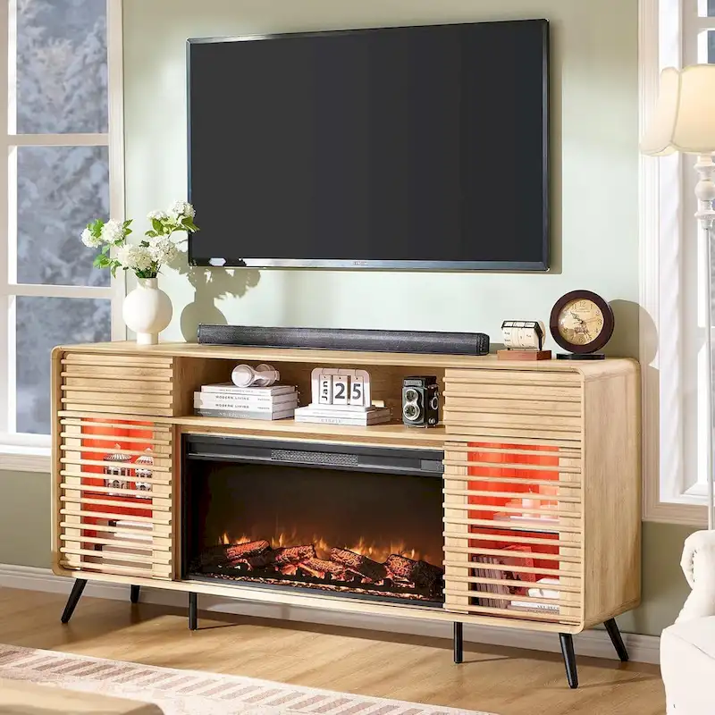 Meuble TV moderne du milieu du siècle avec insert de cheminée électrique de 36 pouces