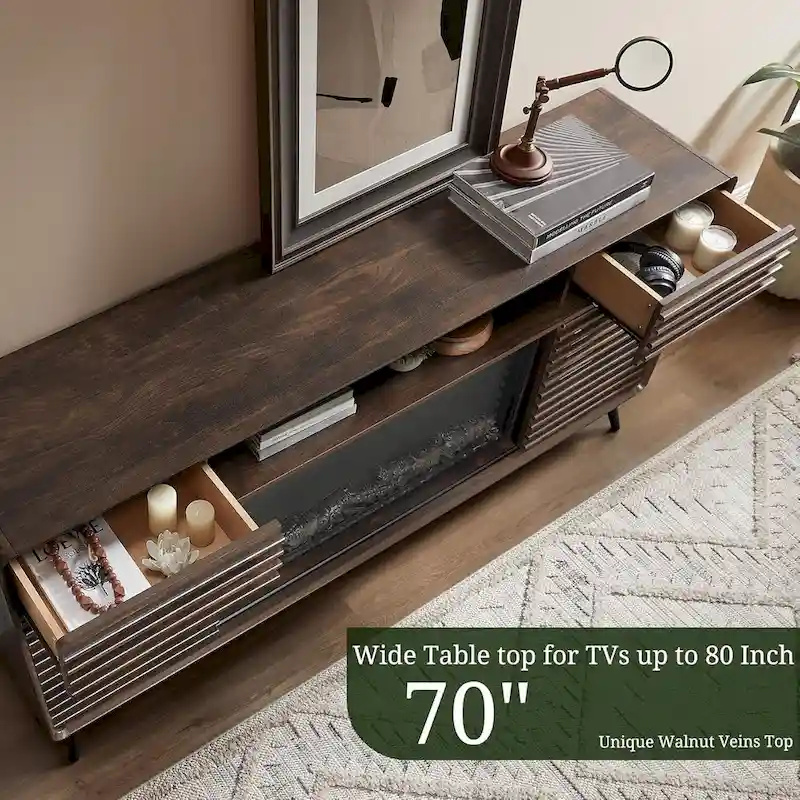 Meuble TV moderne du milieu du siècle avec insert de cheminée électrique de 36 pouces