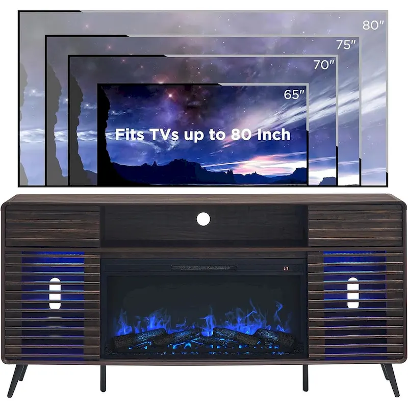 Meuble TV moderne du milieu du siècle avec insert de cheminée électrique de 36 pouces