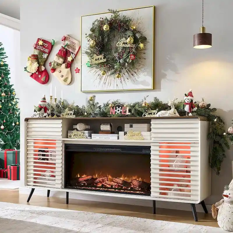 Meuble TV moderne du milieu du siècle avec insert de cheminée électrique de 36 pouces
