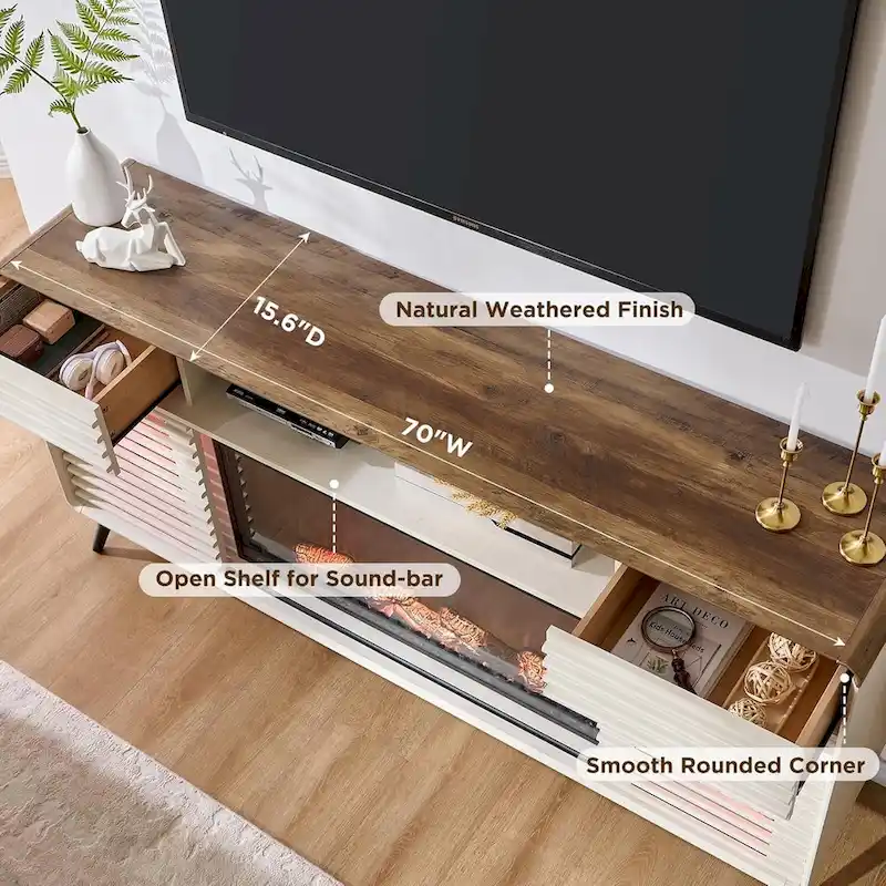 Meuble TV moderne du milieu du siècle avec insert de cheminée électrique de 36 pouces
