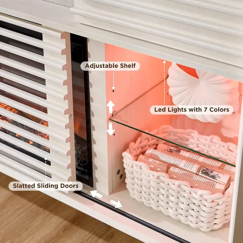 Meuble TV moderne du milieu du siècle avec insert de cheminée électrique de 36 pouces