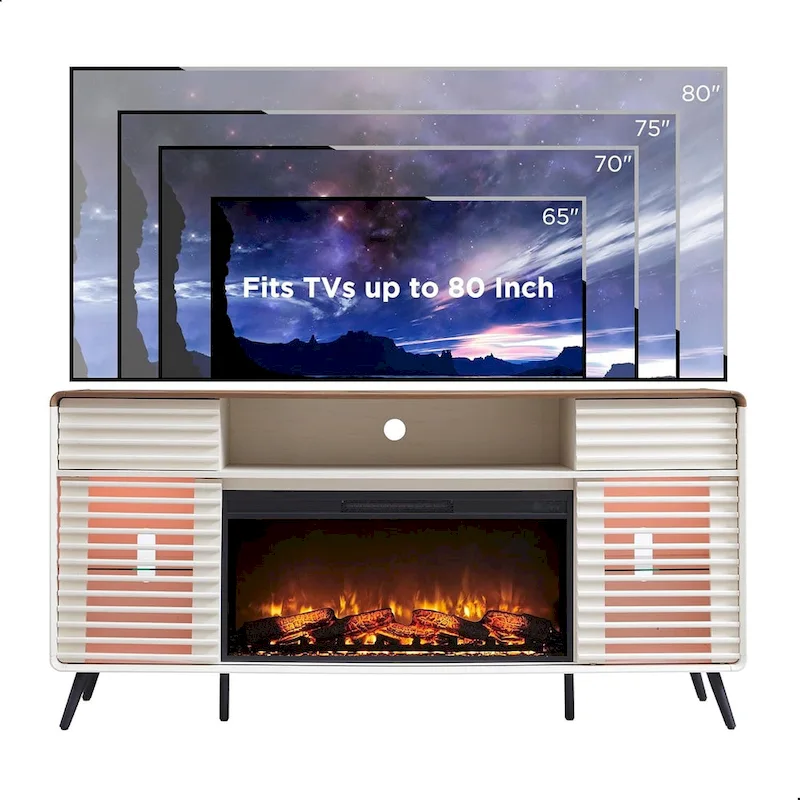 Meuble TV moderne du milieu du siècle avec insert de cheminée électrique de 36 pouces