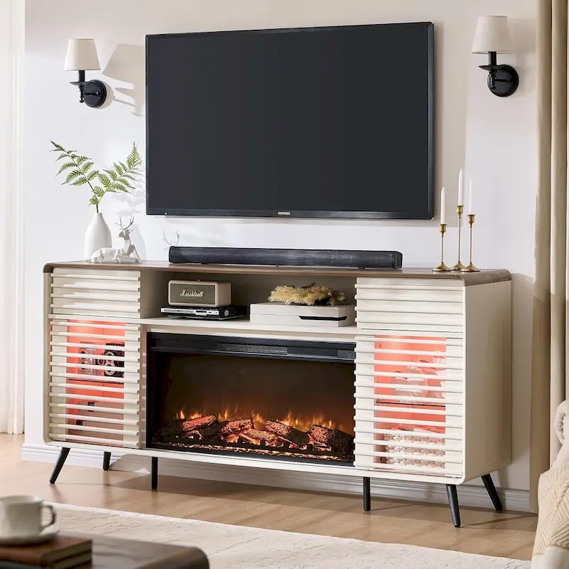Meuble TV moderne du milieu du siècle avec insert de cheminée électrique de 36 pouces