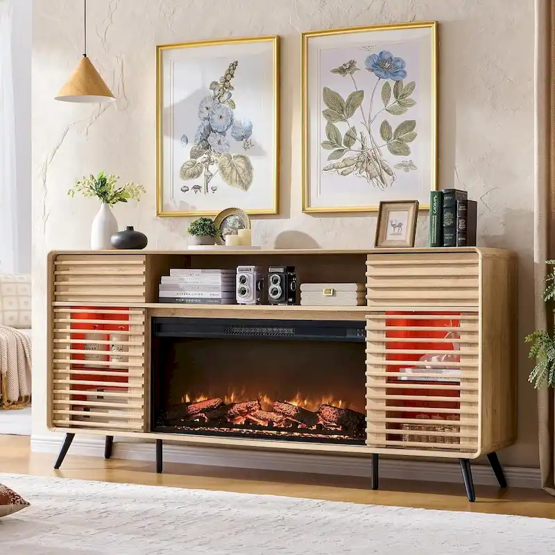 Meuble TV moderne du milieu du siècle avec insert de cheminée électrique de 36 pouces