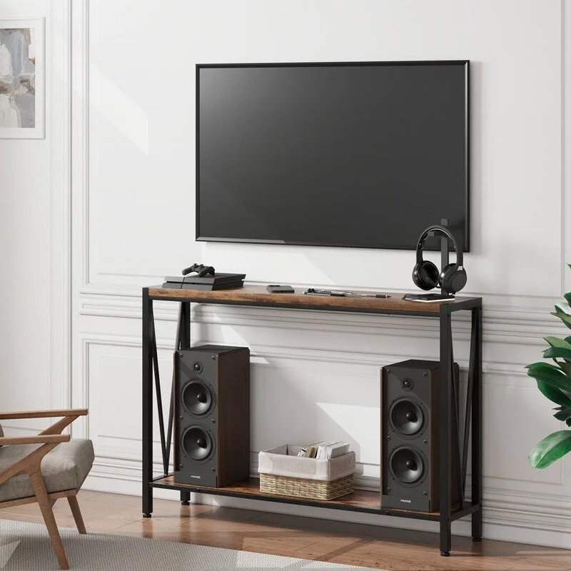 Console étroite à 2 niveaux avec cadre en métal