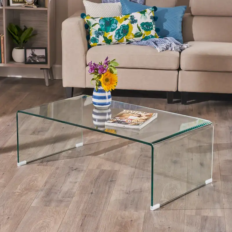 Table basse rectangulaire en verre trempé massif – Aucun assemblage requis