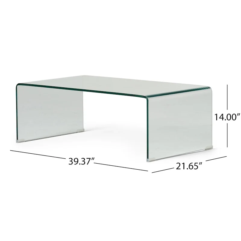 Table basse rectangulaire en verre trempé massif – Aucun assemblage requis