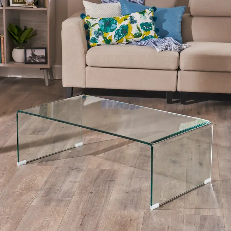 Table basse rectangulaire en verre trempé massif – Aucun assemblage requis