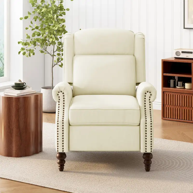 Fauteuil inclinable Wingback avec clous décoratifs et pieds en bois