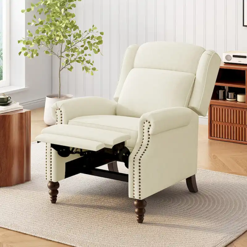 Fauteuil inclinable Wingback avec clous décoratifs et pieds en bois