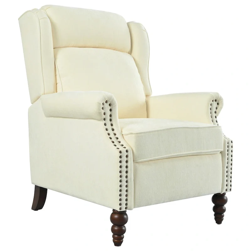 Fauteuil inclinable Wingback avec clous décoratifs et pieds en bois