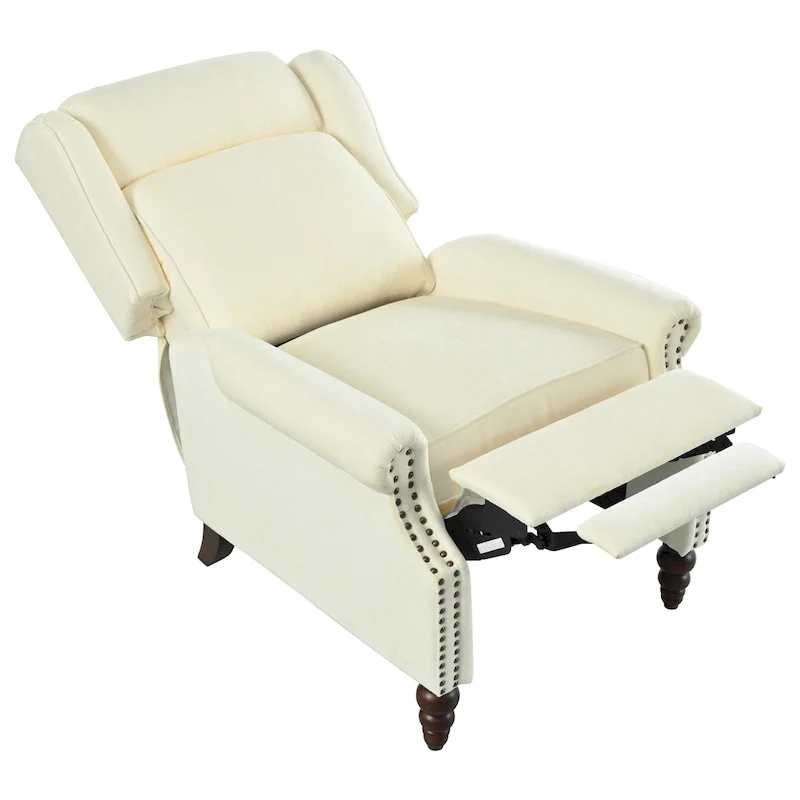 Fauteuil inclinable Wingback avec clous décoratifs et pieds en bois