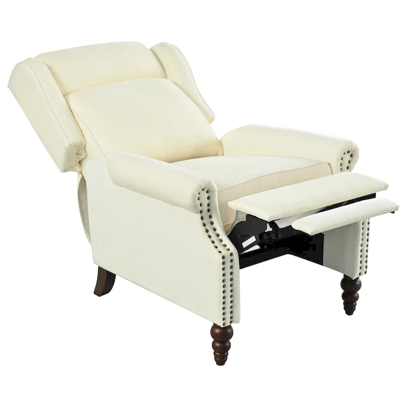 Fauteuil inclinable Wingback avec clous décoratifs et pieds en bois