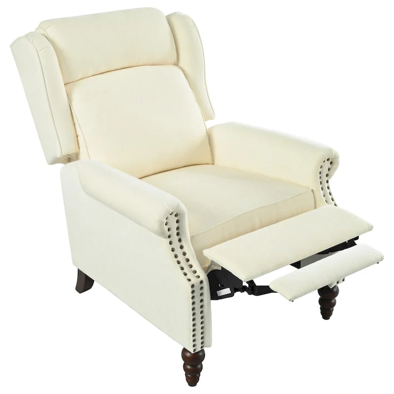 Fauteuil inclinable Wingback avec clous décoratifs et pieds en bois