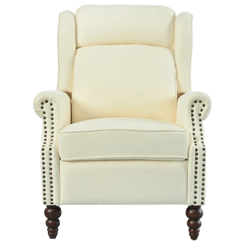 Fauteuil inclinable Wingback avec clous décoratifs et pieds en bois