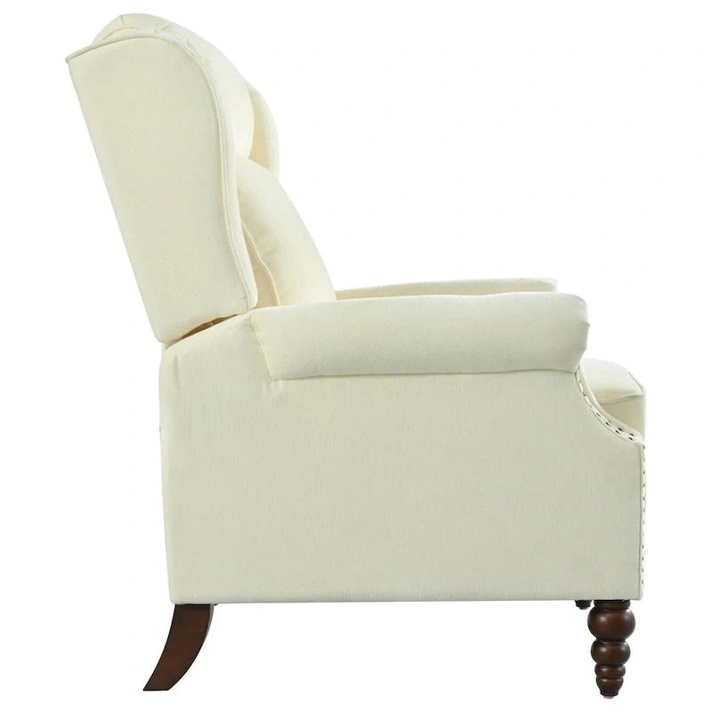 Fauteuil inclinable Wingback avec clous décoratifs et pieds en bois