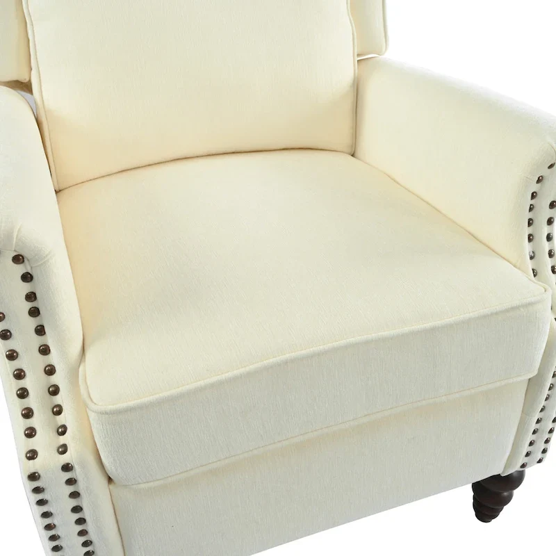 Fauteuil inclinable Wingback avec clous décoratifs et pieds en bois