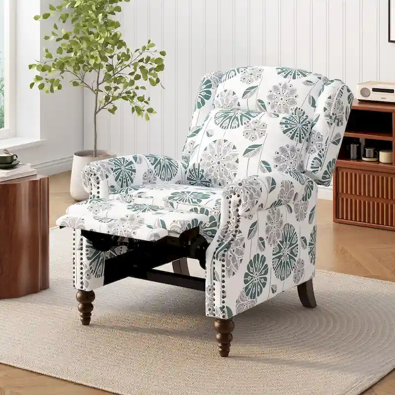Fauteuil inclinable Wingback avec clous décoratifs et pieds en bois