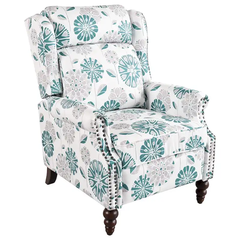 Fauteuil inclinable Wingback avec clous décoratifs et pieds en bois