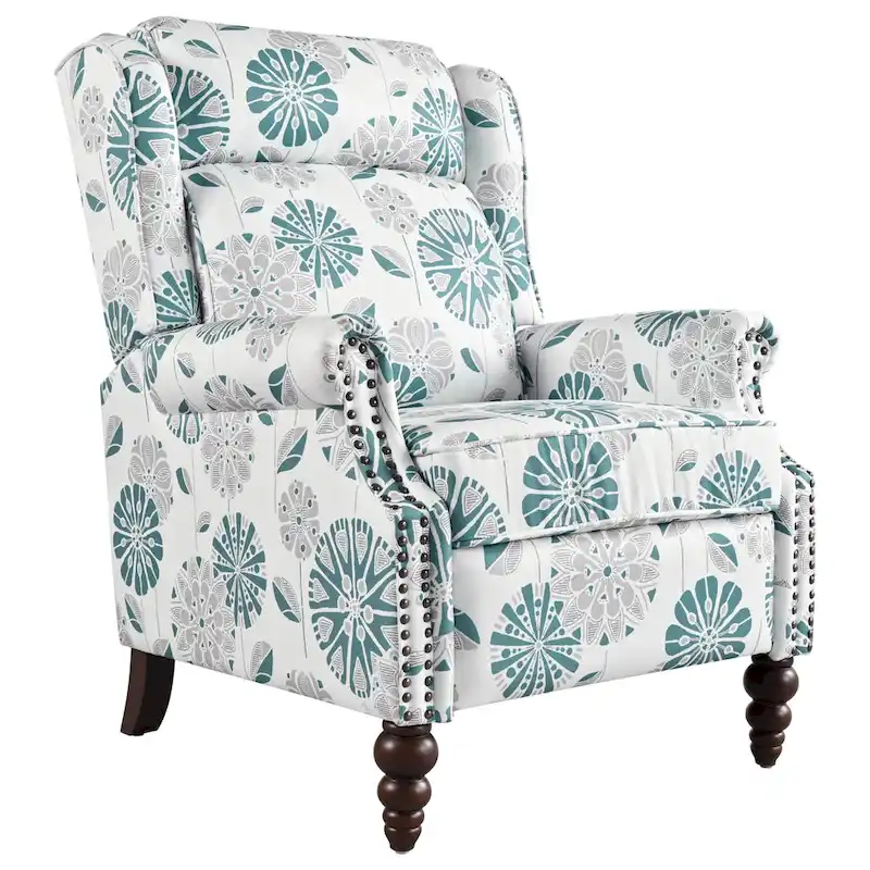 Fauteuil inclinable Wingback avec clous décoratifs et pieds en bois