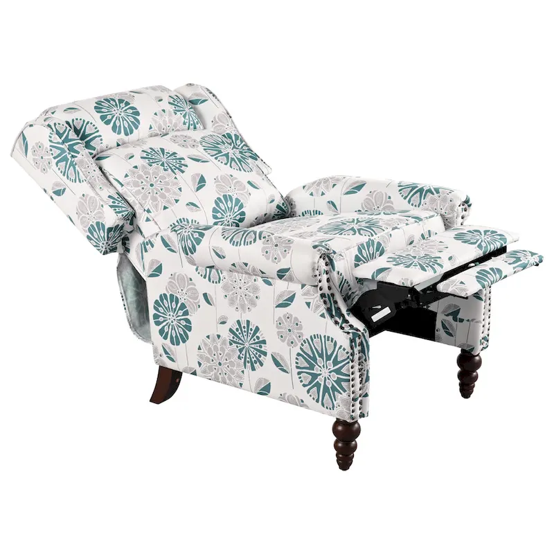 Fauteuil inclinable Wingback avec clous décoratifs et pieds en bois