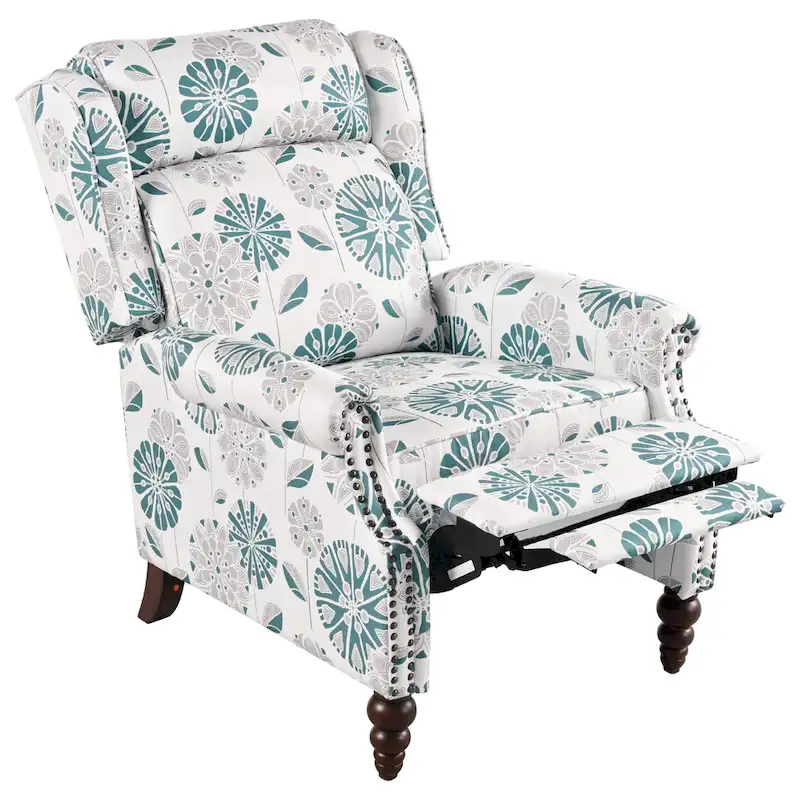 Fauteuil inclinable Wingback avec clous décoratifs et pieds en bois
