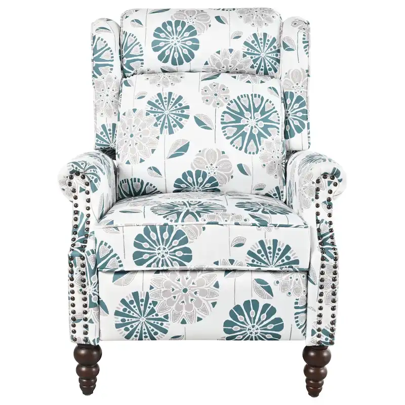 Fauteuil inclinable Wingback avec clous décoratifs et pieds en bois