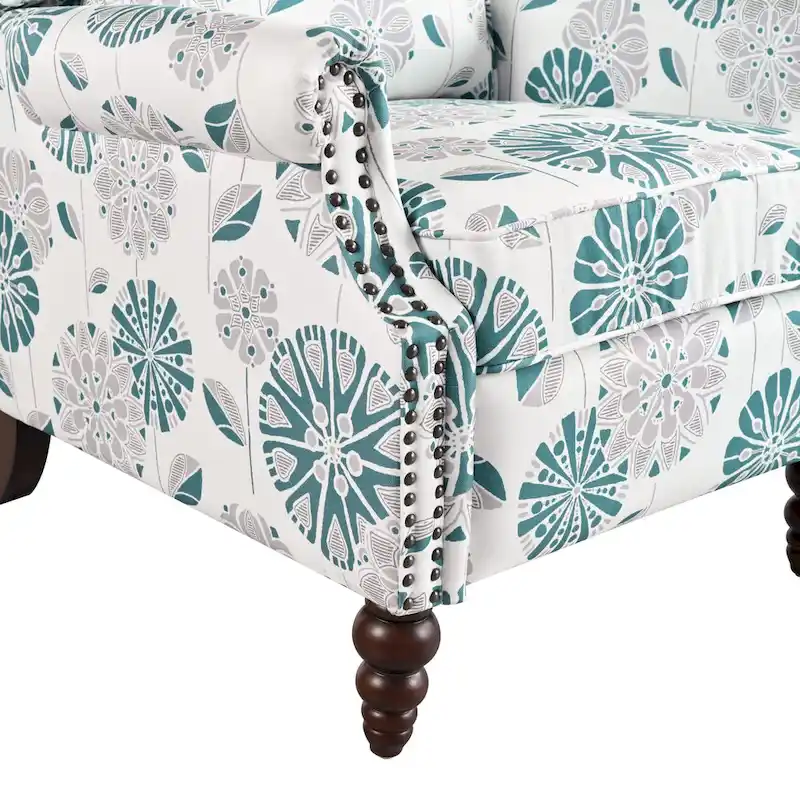 Fauteuil inclinable Wingback avec clous décoratifs et pieds en bois