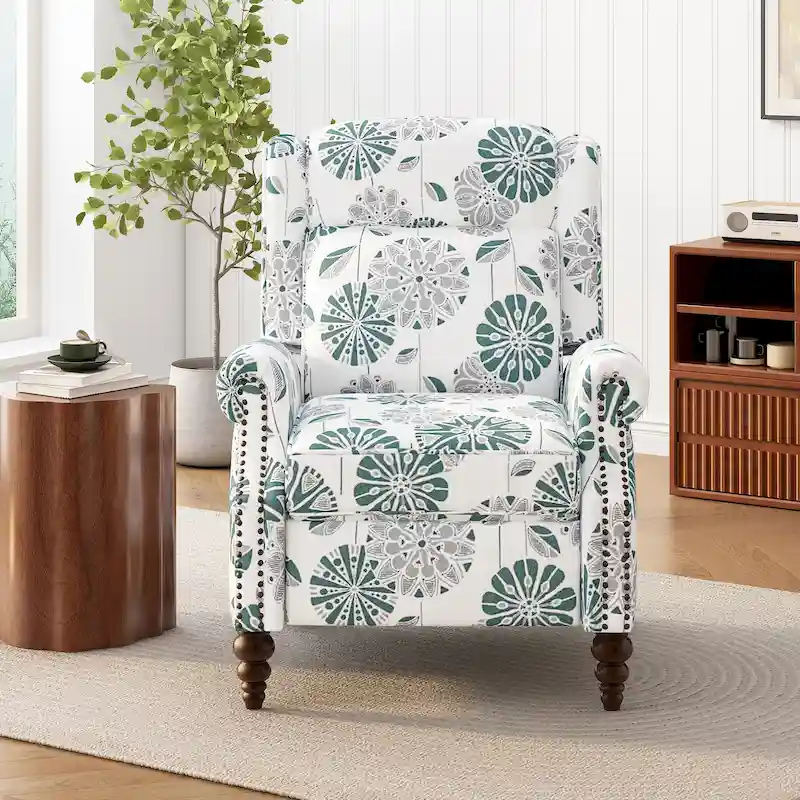 Fauteuil inclinable Wingback avec clous décoratifs et pieds en bois