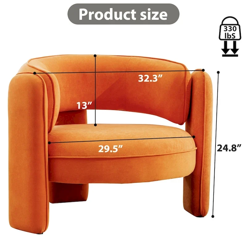 Fauteuil d'appoint en velours à dossier rond avec cadre en bois massif et pieds en bois d'hévéa