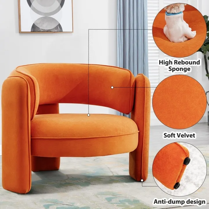 Fauteuil d'appoint en velours à dossier rond avec cadre en bois massif et pieds en bois d'hévéa