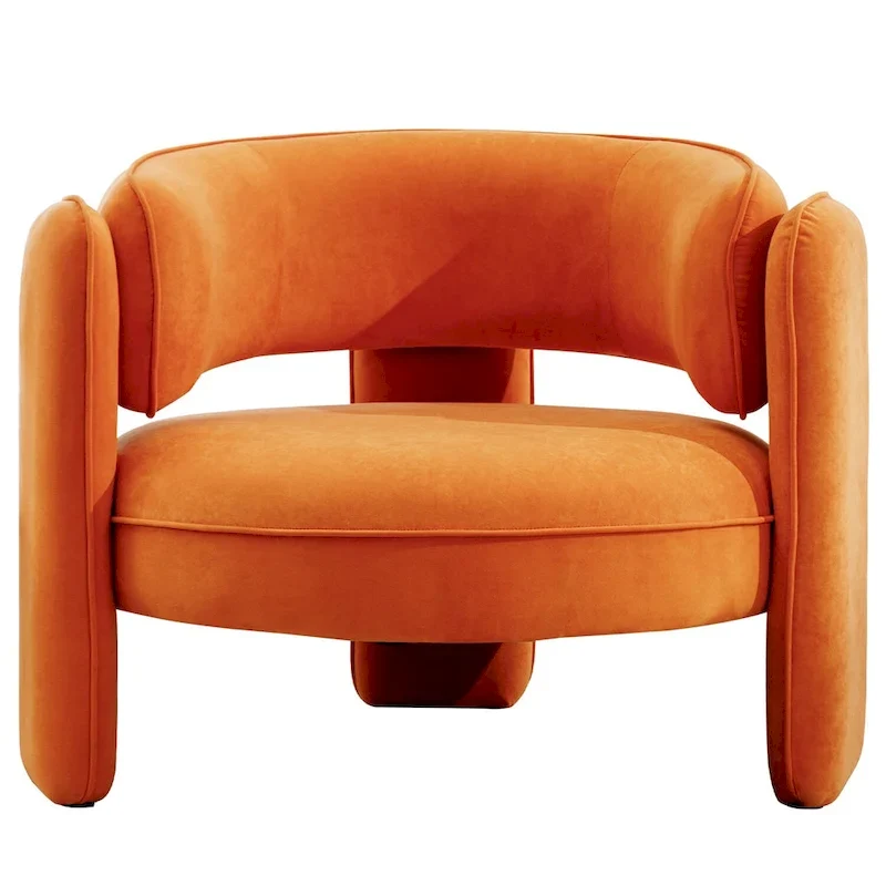 Fauteuil d'appoint en velours à dossier rond avec cadre en bois massif et pieds en bois d'hévéa