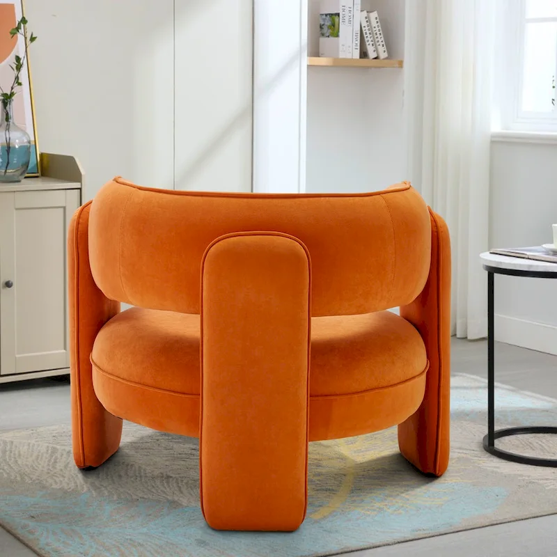 Fauteuil d'appoint en velours à dossier rond avec cadre en bois massif et pieds en bois d'hévéa