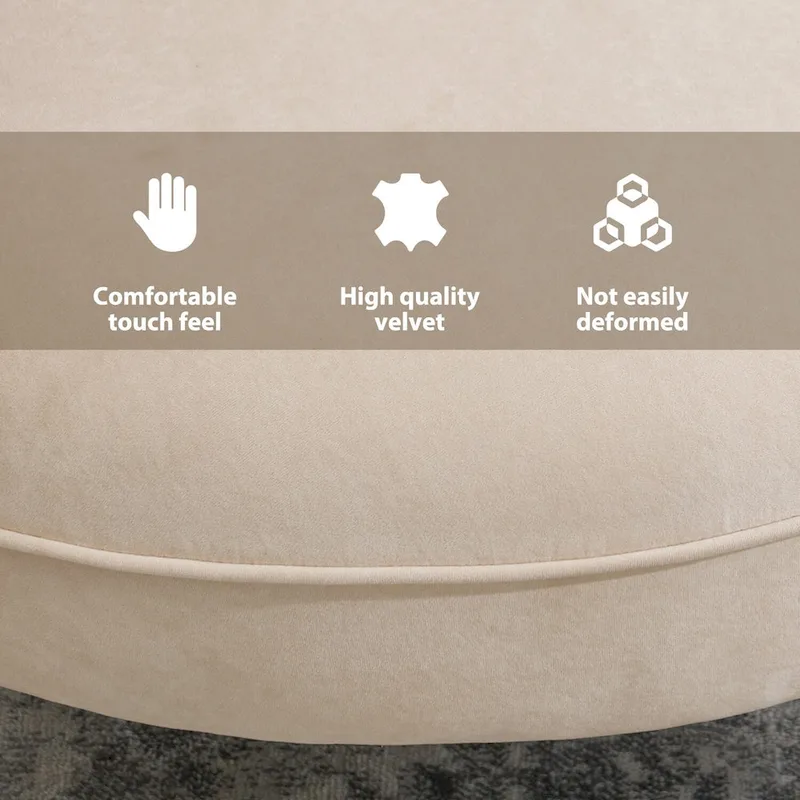 Fauteuil d'appoint en velours à dossier rond avec cadre en bois massif et pieds en bois d'hévéa