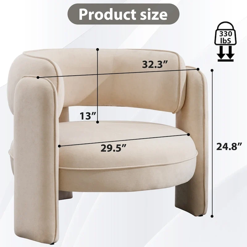 Fauteuil d'appoint en velours à dossier rond avec cadre en bois massif et pieds en bois d'hévéa