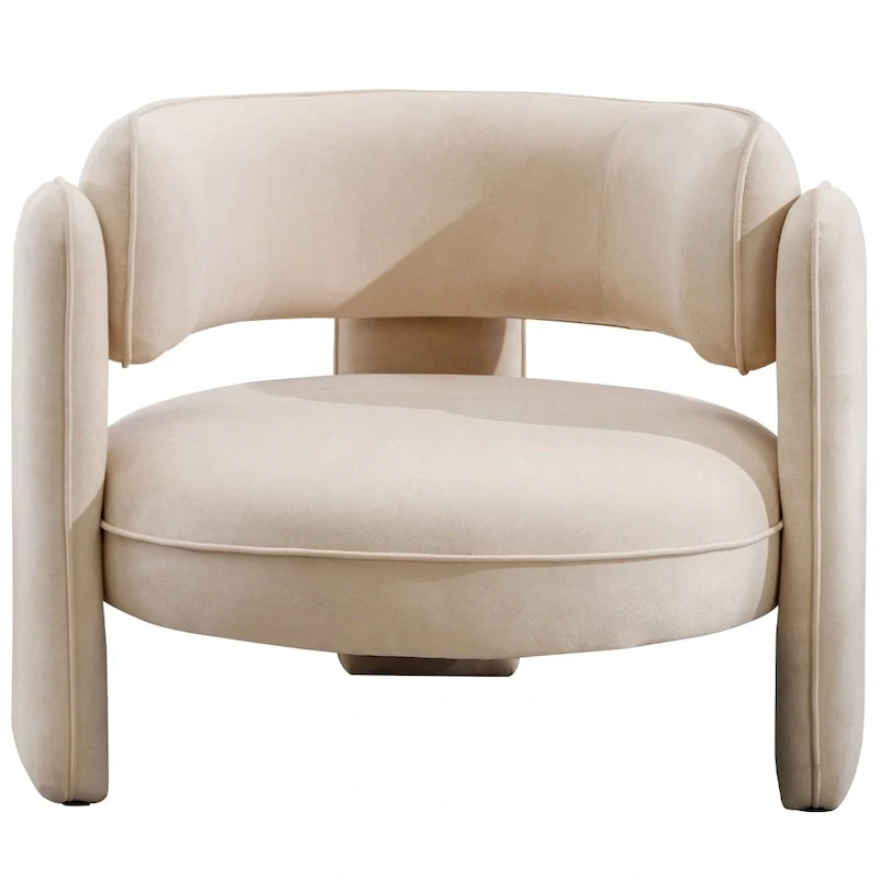 Fauteuil d'appoint en velours à dossier rond avec cadre en bois massif et pieds en bois d'hévéa